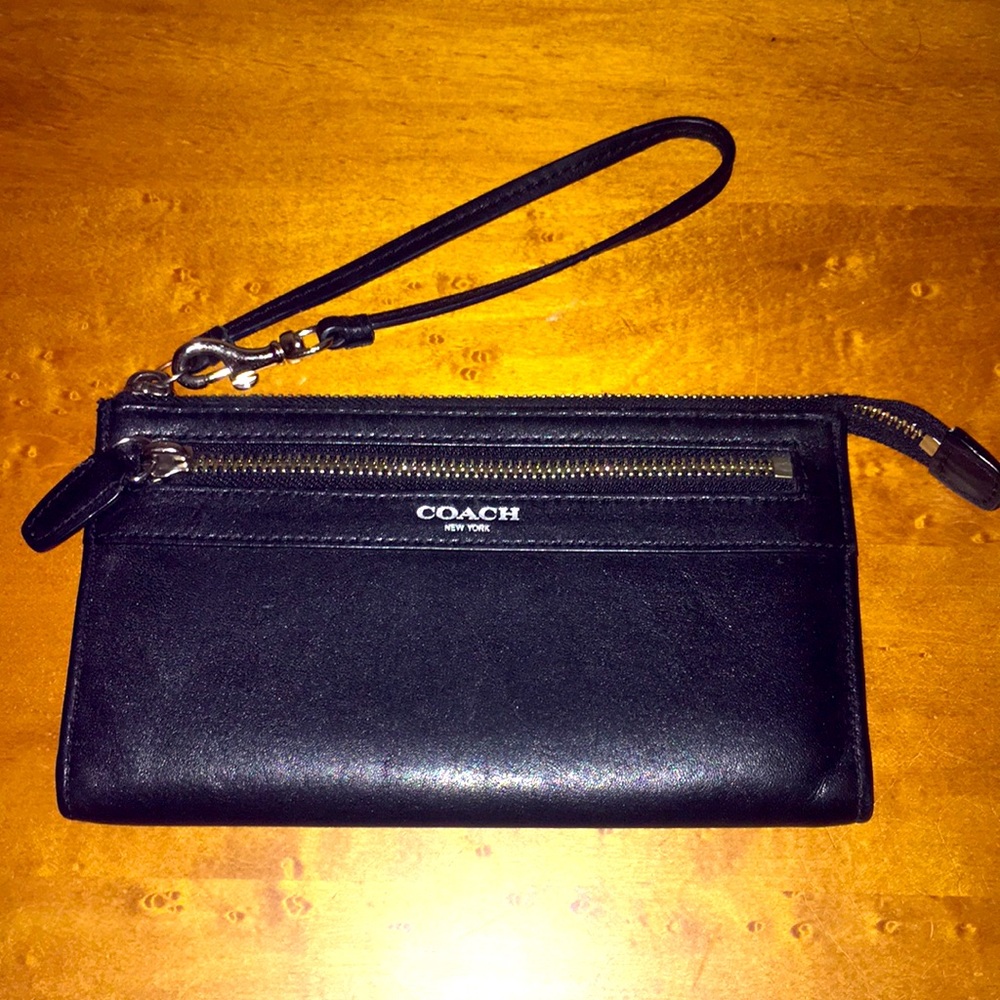Coach black leather wristlet